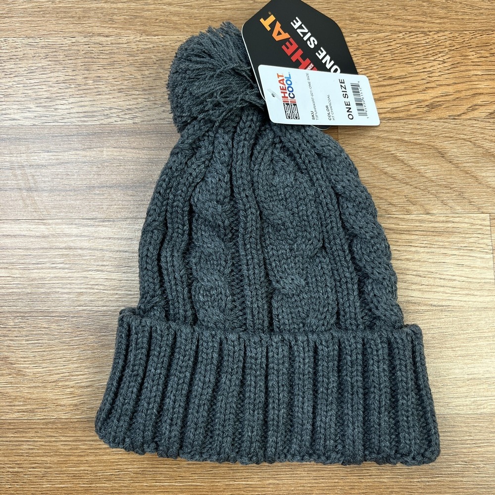 32 Degrees Heat Pom Pom Heather Charcoal Winter‎ Beanie Hat Unisex One Size NEW